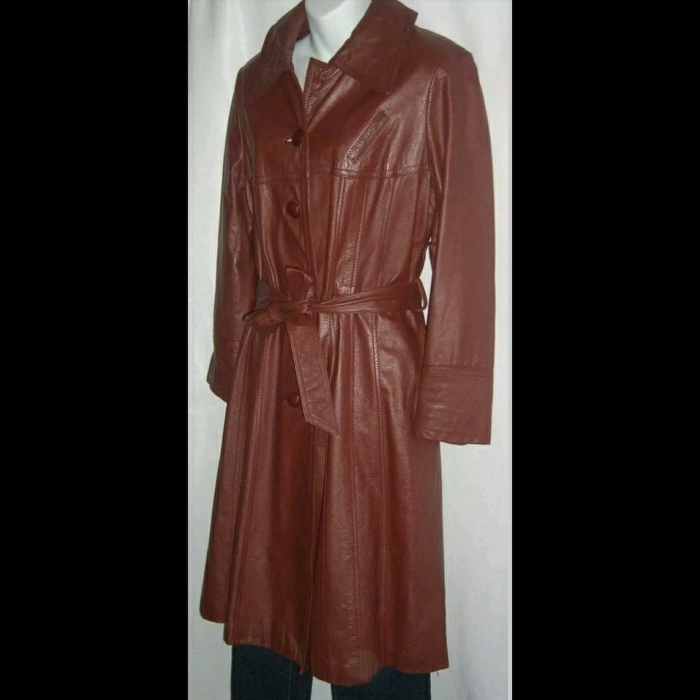 Vintage Youthcraft Oxblood Leather Trench Coat M - Picture 2 of 8